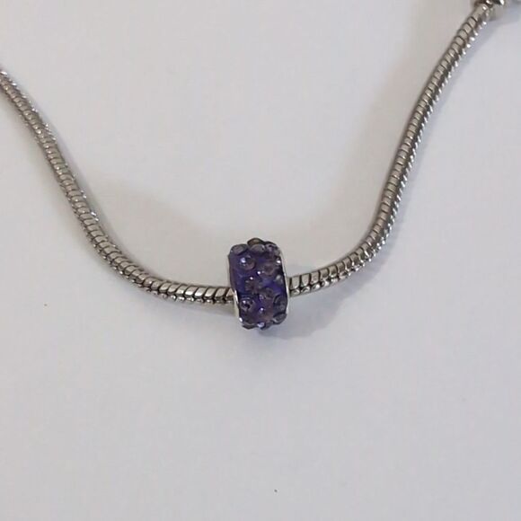 Silver Purple with Purple Rhinestones Charm for Pandora Style Bracelet - Picture 2 of 3